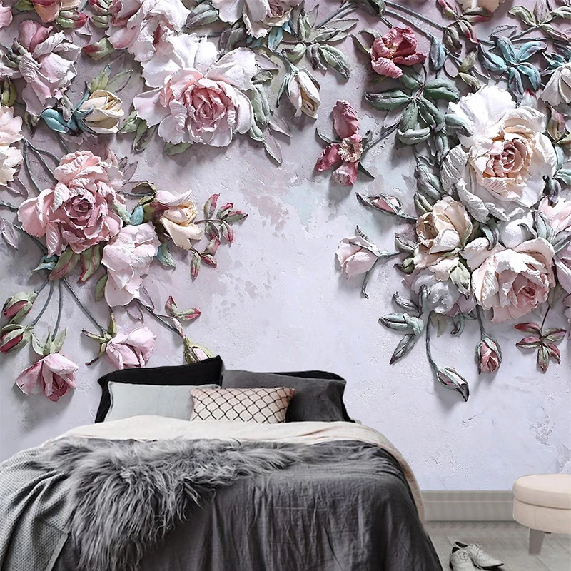 Moisture Meter Wall Wood - 3D Wallpaper Modern Stereo Rose Flowers