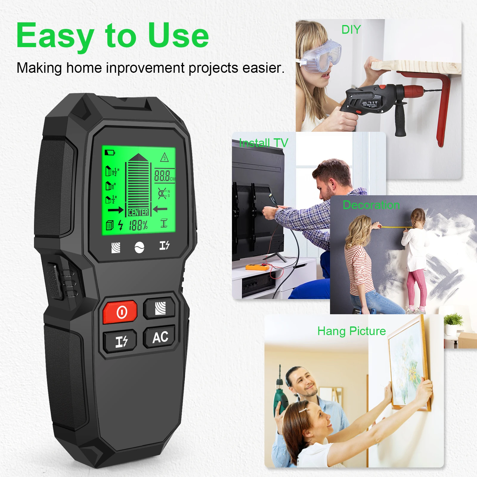 Stud Finder Center Finder Edge - HW-QB6 5 in 1 LCD Electronic