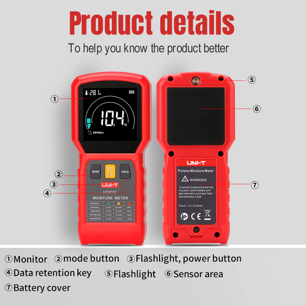 UNI-T UT377C Pinless Moisture  - Moisture Meter Wall Wood review and price