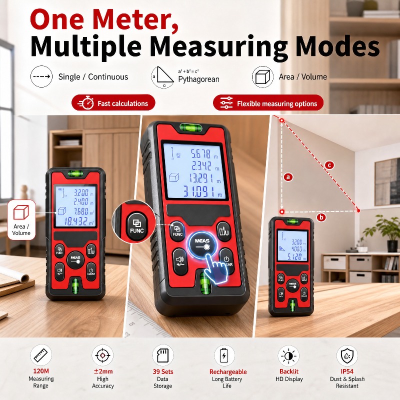 120M Laser Distance Meter USB‑ - Stud Finder With Laser Level review and price